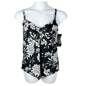 Shape Solver Black and White Floral Tummy Control Swimsuit Size 14